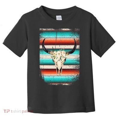 Funny Serape Cow Boho Print Flower Rustic Turquoise Toddler T-Shirt