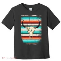 Funny Serape Cow Boho Print Flower Rustic Turquoise Toddler T-Shirt thumb 0
