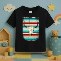 Funny Serape Cow Boho Print Flower Rustic Turquoise Toddler T-Shirt thumb 3