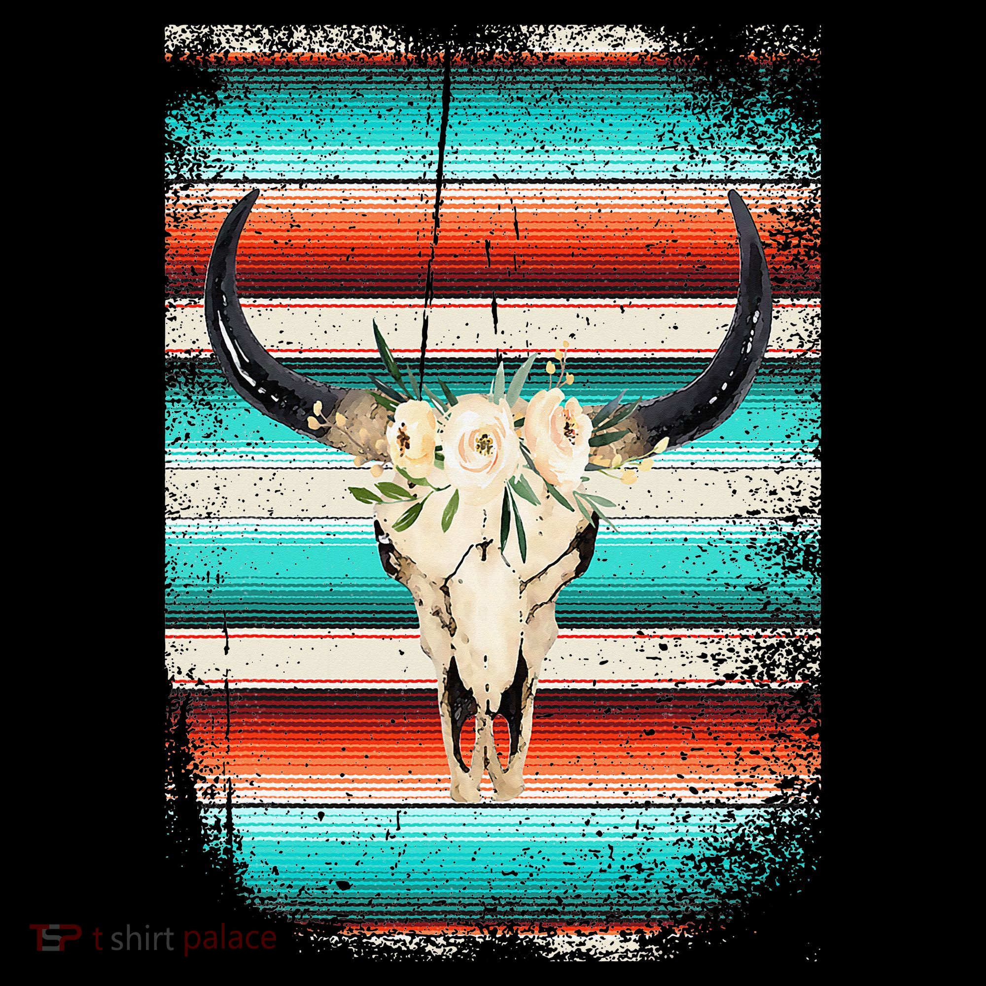 Funny Serape Cow Boho Print Flower Rustic Turquoise Toddler T-Shirt