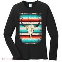 Funny Serape Cow Boho Print Flower Rustic Turquoise Women's Long Sleeve Shirt thumb 0