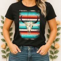 Funny Serape Cow Boho Print Flower Rustic Turquoise Women's T-Shirt thumb 2