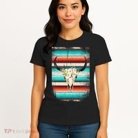 Funny Serape Cow Boho Print Flower Rustic Turquoise Women's T-Shirt thumb 4