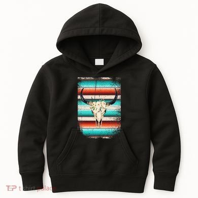Funny Serape Cow Boho Print Flower Rustic Turquoise Kids Hoodie