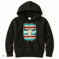 Funny Serape Cow Boho Print Flower Rustic Turquoise Kids Hoodie thumb 0