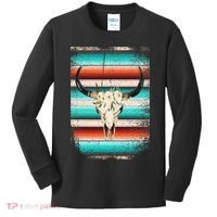 Funny Serape Cow Boho Print Flower Rustic Turquoise Kids Long Sleeve Shirt thumb 0