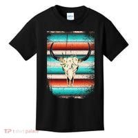 Funny Serape Cow Boho Print Flower Rustic Turquoise Kids T-Shirt thumb 0