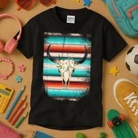 Funny Serape Cow Boho Print Flower Rustic Turquoise Kids T-Shirt thumb 3