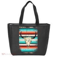 Funny Serape Cow Boho Print Flower Rustic Turquoise Tote Bag thumb 0