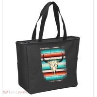 Funny Serape Cow Boho Print Flower Rustic Turquoise Tote Bag thumb 2