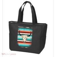 Funny Serape Cow Boho Print Flower Rustic Turquoise Tote Bag thumb 3