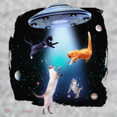 Funny Space Cats Abduction Whimsical Ufo Design The Baniff Cuffed Pom Beanie