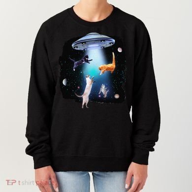 Funny Space Cats Abduction Whimsical Ufo Design Women's Sweatshirt