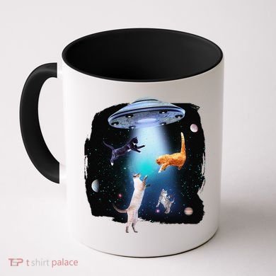 Funny Space Cats Abduction Whimsical Ufo Design Coffee Mug