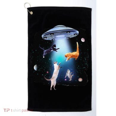 Funny Space Cats Abduction Whimsical Ufo Design Golf Towel