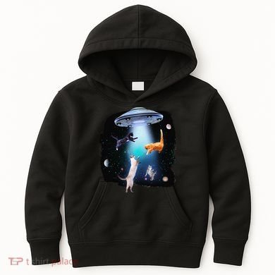 Funny Space Cats Abduction Whimsical Ufo Design Kids Hoodie