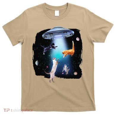 Funny Space Cats Abduction Whimsical Ufo Design T-Shirt