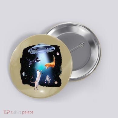 Funny Space Cats Abduction Whimsical Ufo Design Button