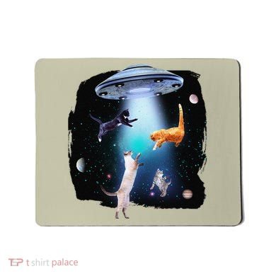 Funny Space Cats Abduction Whimsical Ufo Design Mousepad