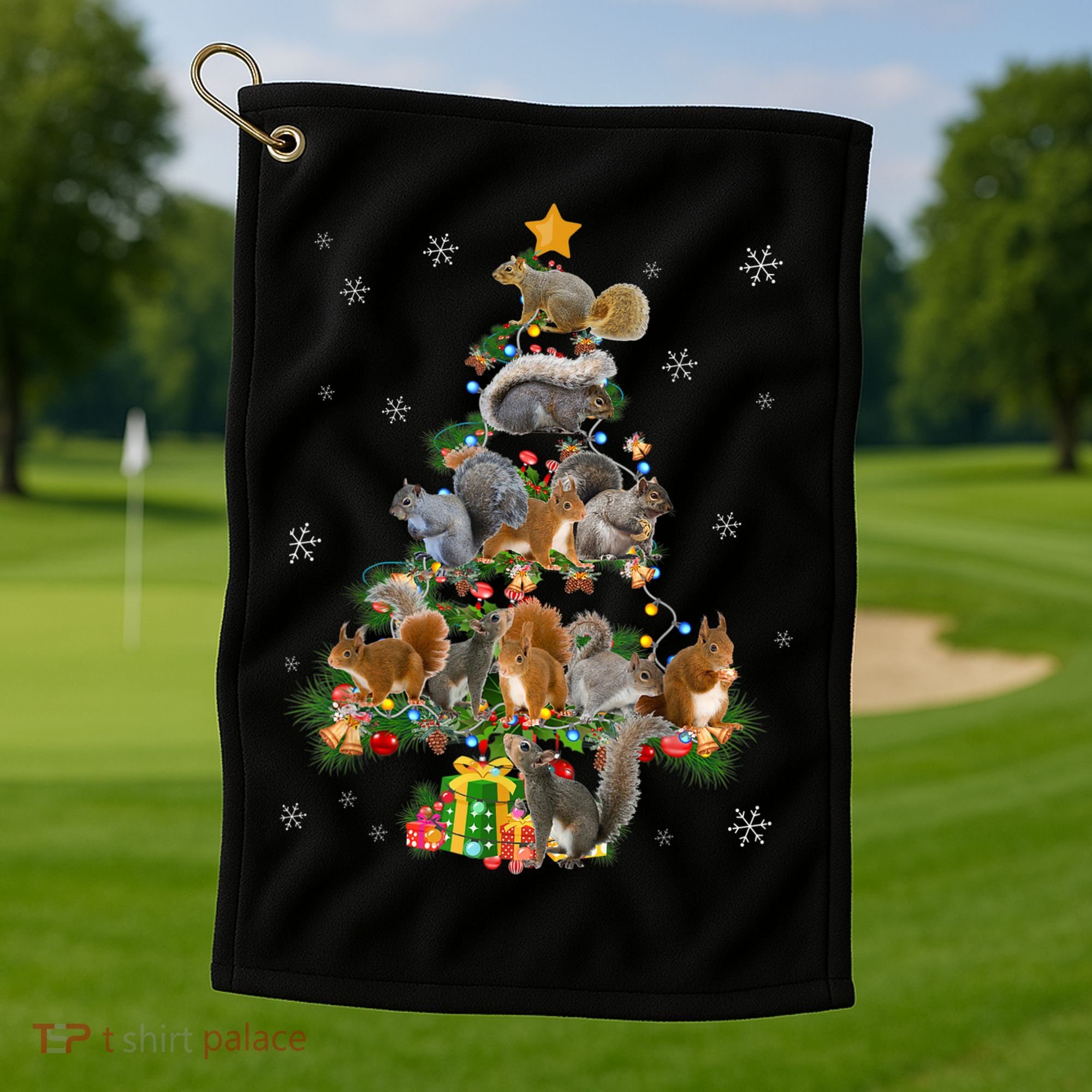 Funny Squirrel Christmas Tree Squirrel Lover Xmas Gifts TShirt Golf Towel