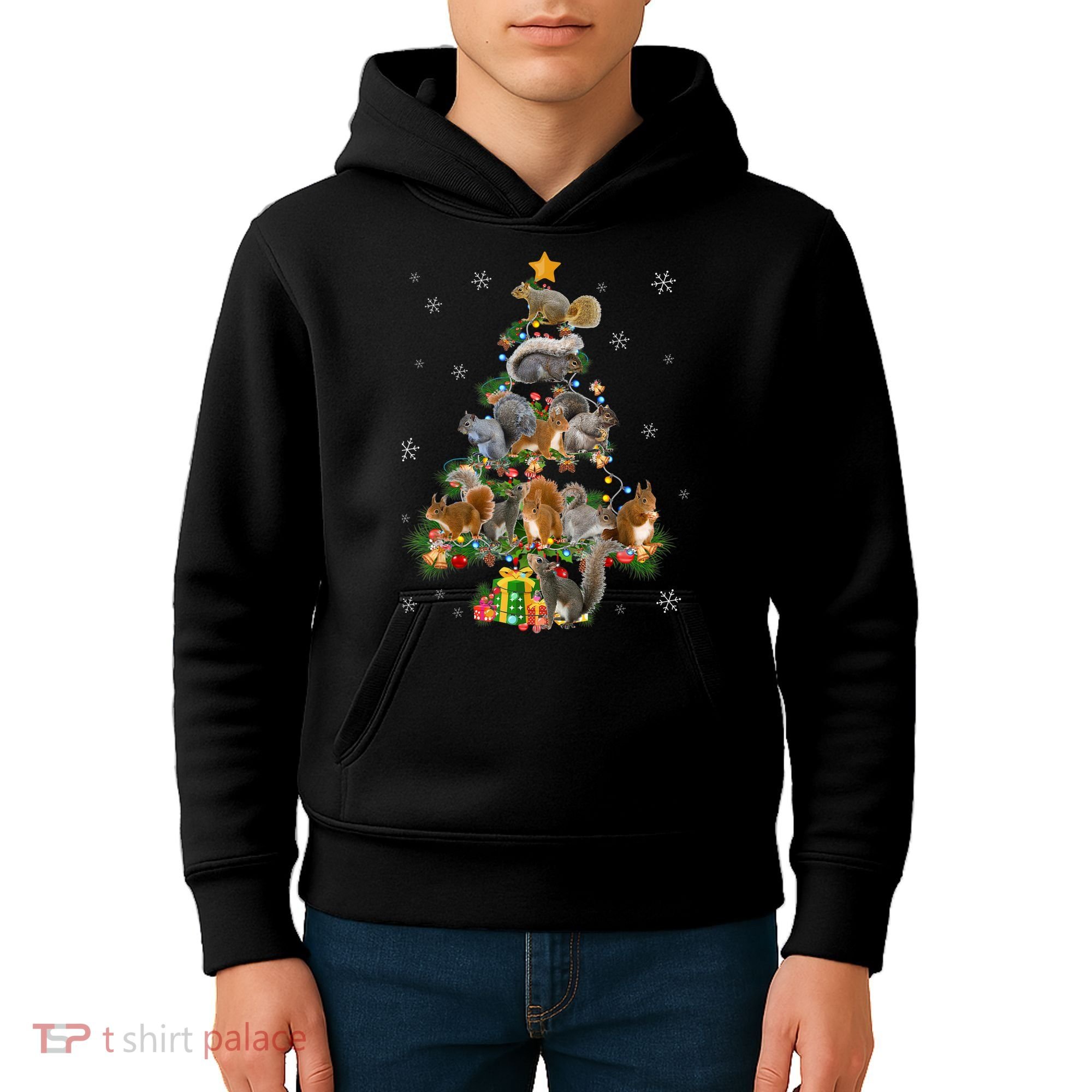 Funny Squirrel Christmas Tree Squirrel Lover Xmas Gifts TShirt Kids Hoodie