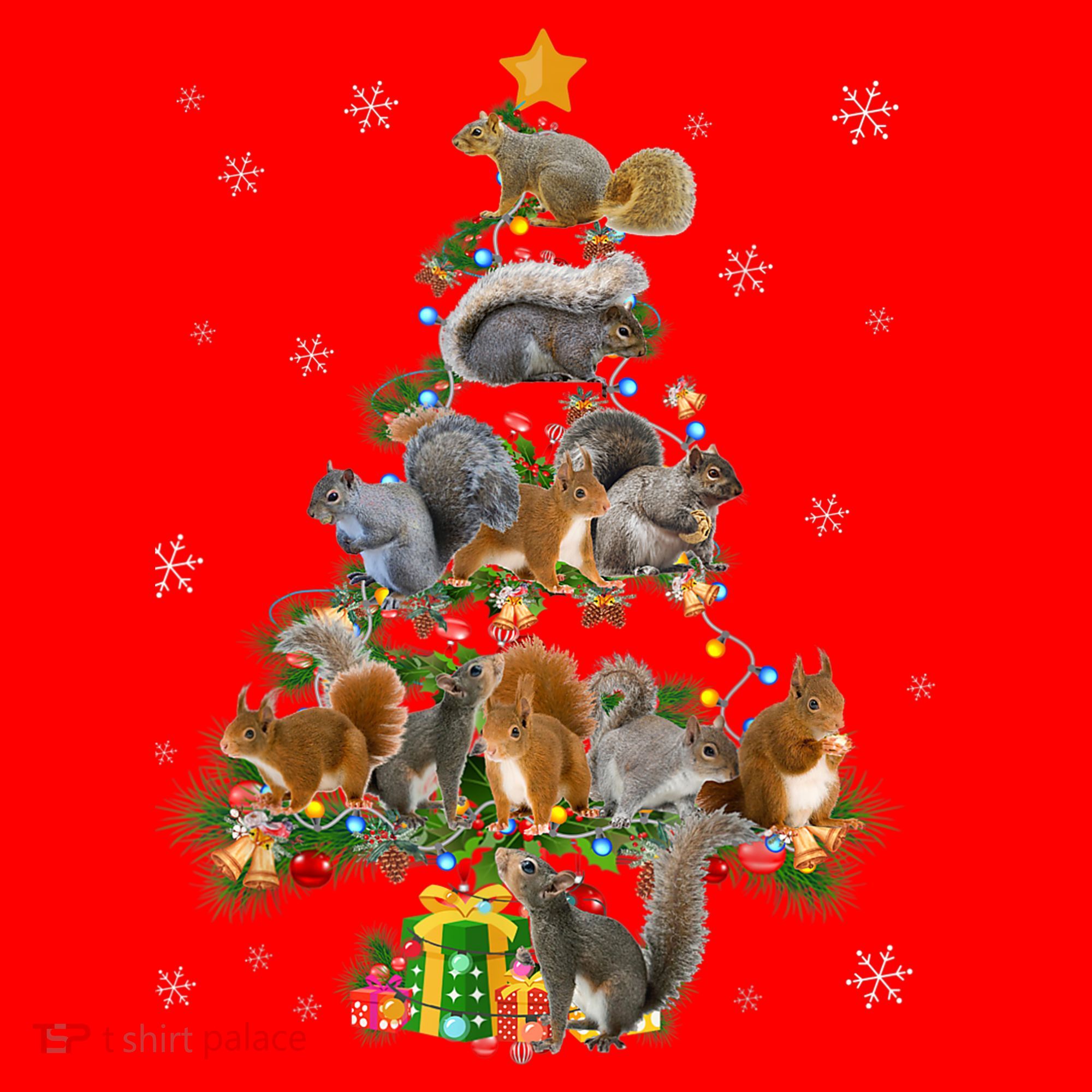 Funny Squirrel Christmas Tree Squirrel Lover Xmas Gifts TShirt Santa Hat