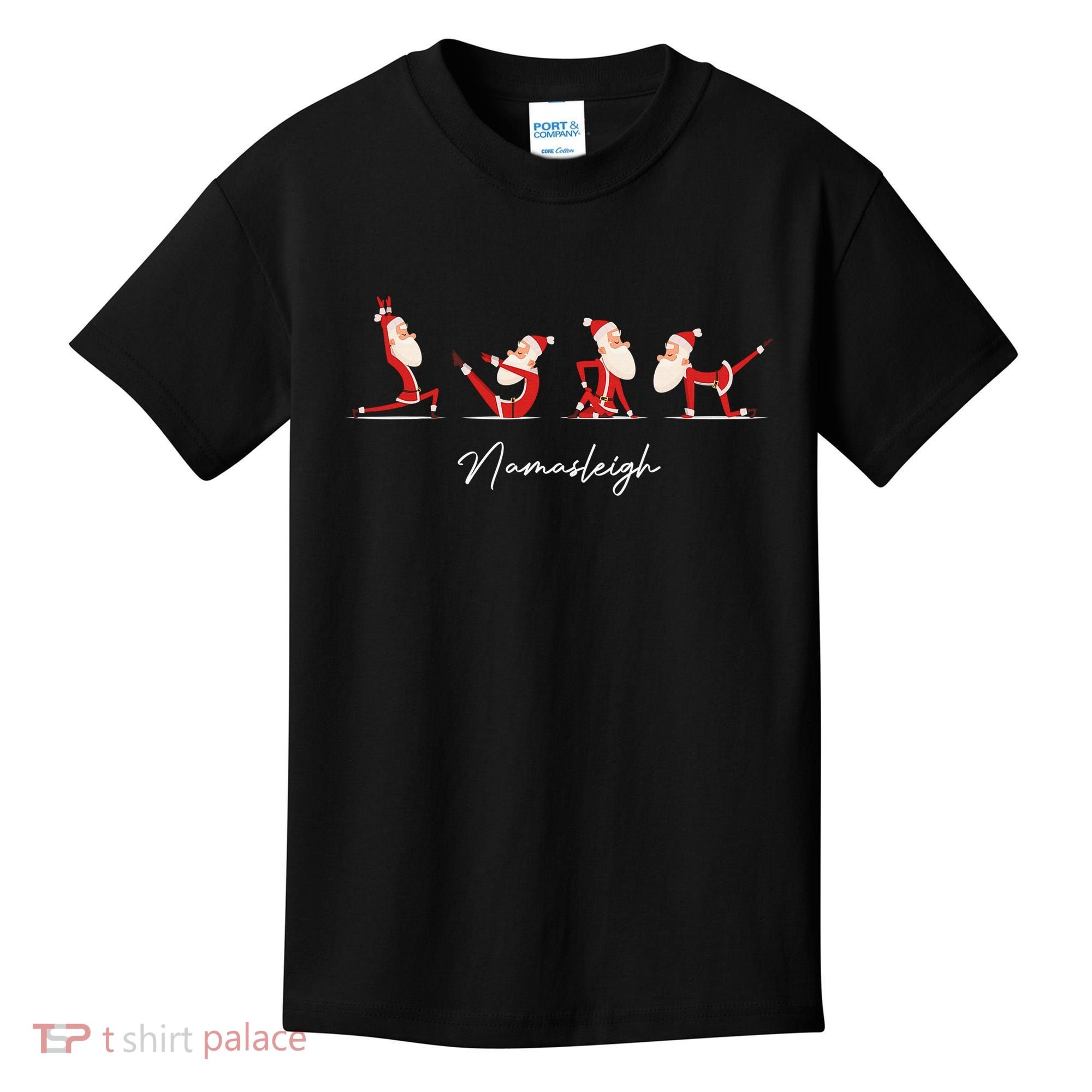 Funny Santa Claus Yoga Pose Namasleigh Namaste Christmas Kids T-Shirt