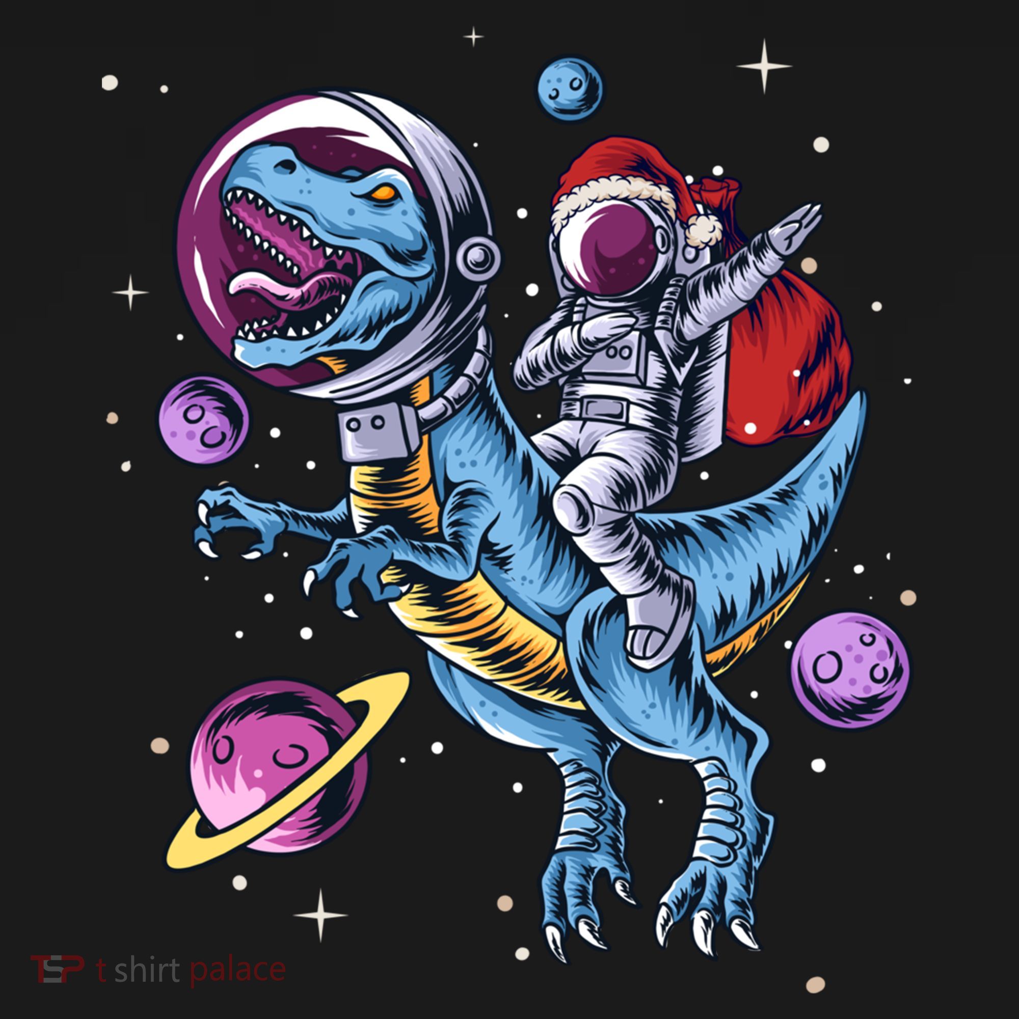 Funny Santa Claus Astronaut Christmas Riding Dinosaur Trex Gift Doggie Tank