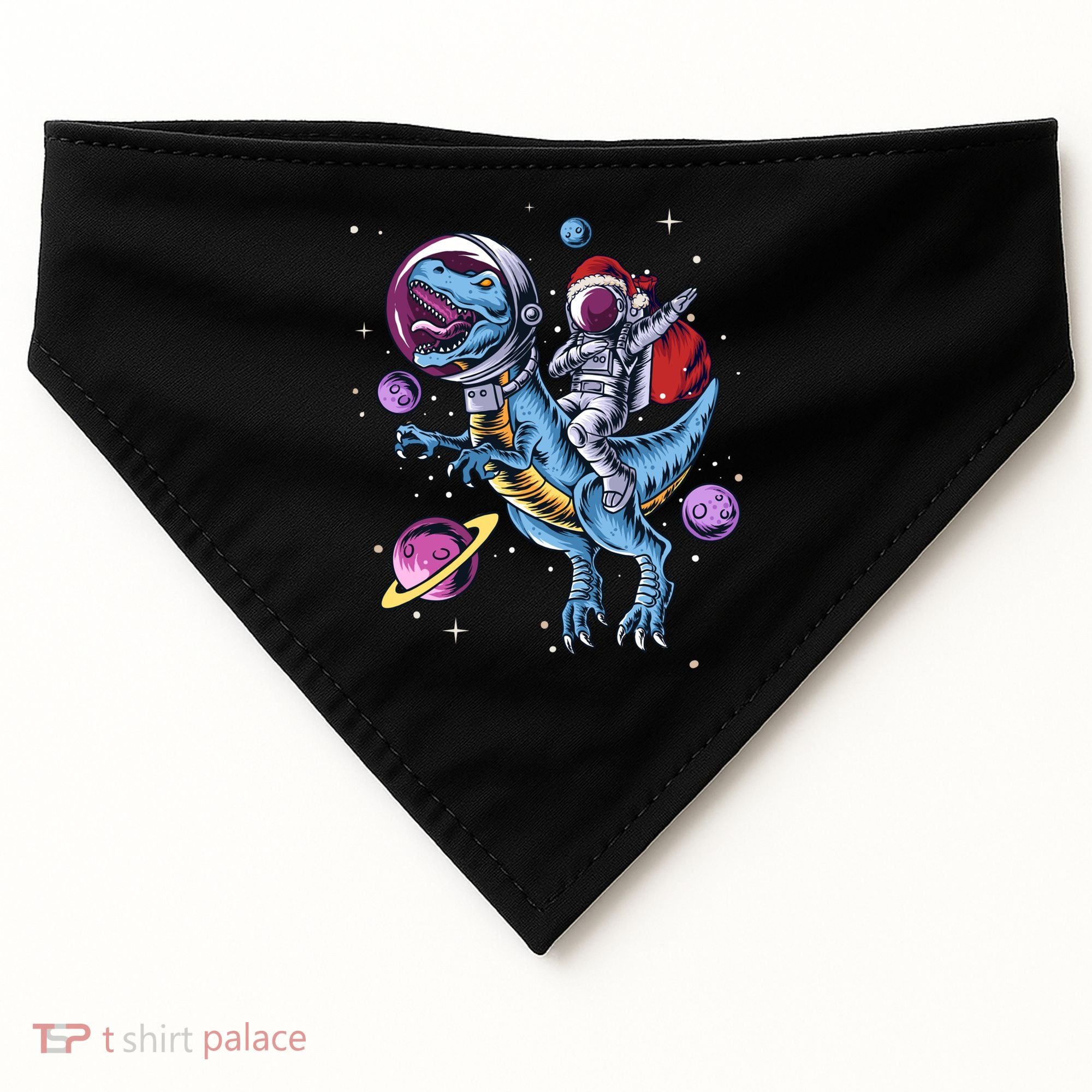 Funny Santa Claus Astronaut Christmas Riding Dinosaur Trex Gift USA-Made Doggie Bandana