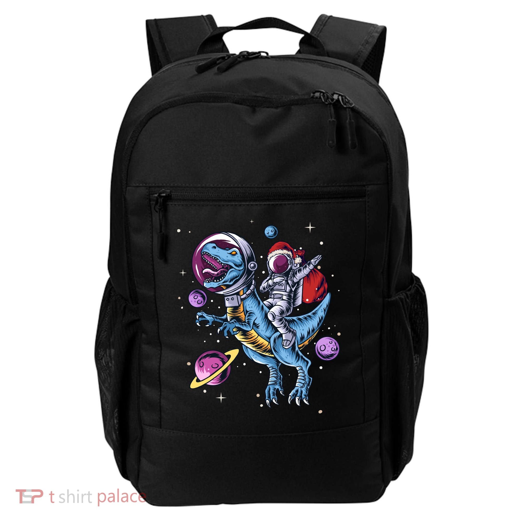 Funny Santa Claus Astronaut Christmas Riding Dinosaur Trex Gift Backpack