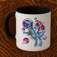 Funny Santa Claus Astronaut Christmas Riding Dinosaur Trex Gift Coffee Mug thumb 2