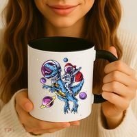 Funny Santa Claus Astronaut Christmas Riding Dinosaur Trex Gift Coffee Mug thumb 3