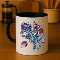 Funny Santa Claus Astronaut Christmas Riding Dinosaur Trex Gift Coffee Mug thumb 4