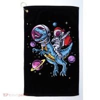 Funny Santa Claus Astronaut Christmas Riding Dinosaur Trex Gift Golf Towel thumb 0