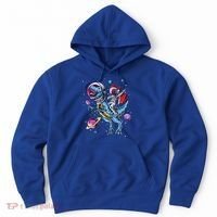 Funny Santa Claus Astronaut Christmas Riding Dinosaur Trex Gift Hoodie thumb 0