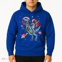 Funny Santa Claus Astronaut Christmas Riding Dinosaur Trex Gift Hoodie thumb 2