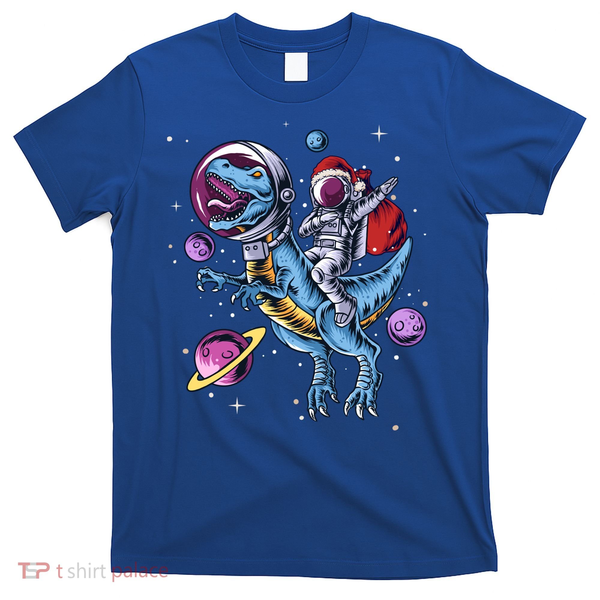 Funny Santa Claus Astronaut Christmas Riding Dinosaur Trex Gift T-Shirt
