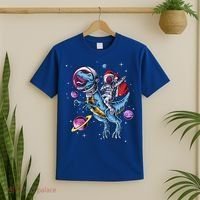 Funny Santa Claus Astronaut Christmas Riding Dinosaur Trex Gift T-Shirt thumb 2
