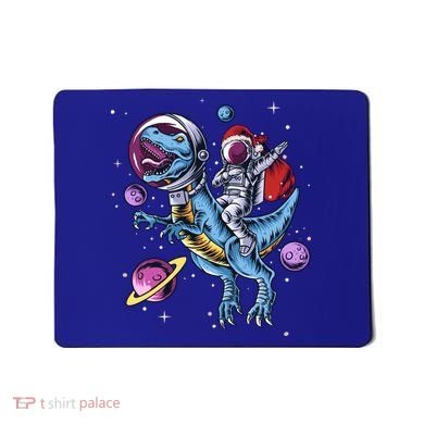 Funny Santa Claus Astronaut Christmas Riding Dinosaur Trex Gift Mousepad