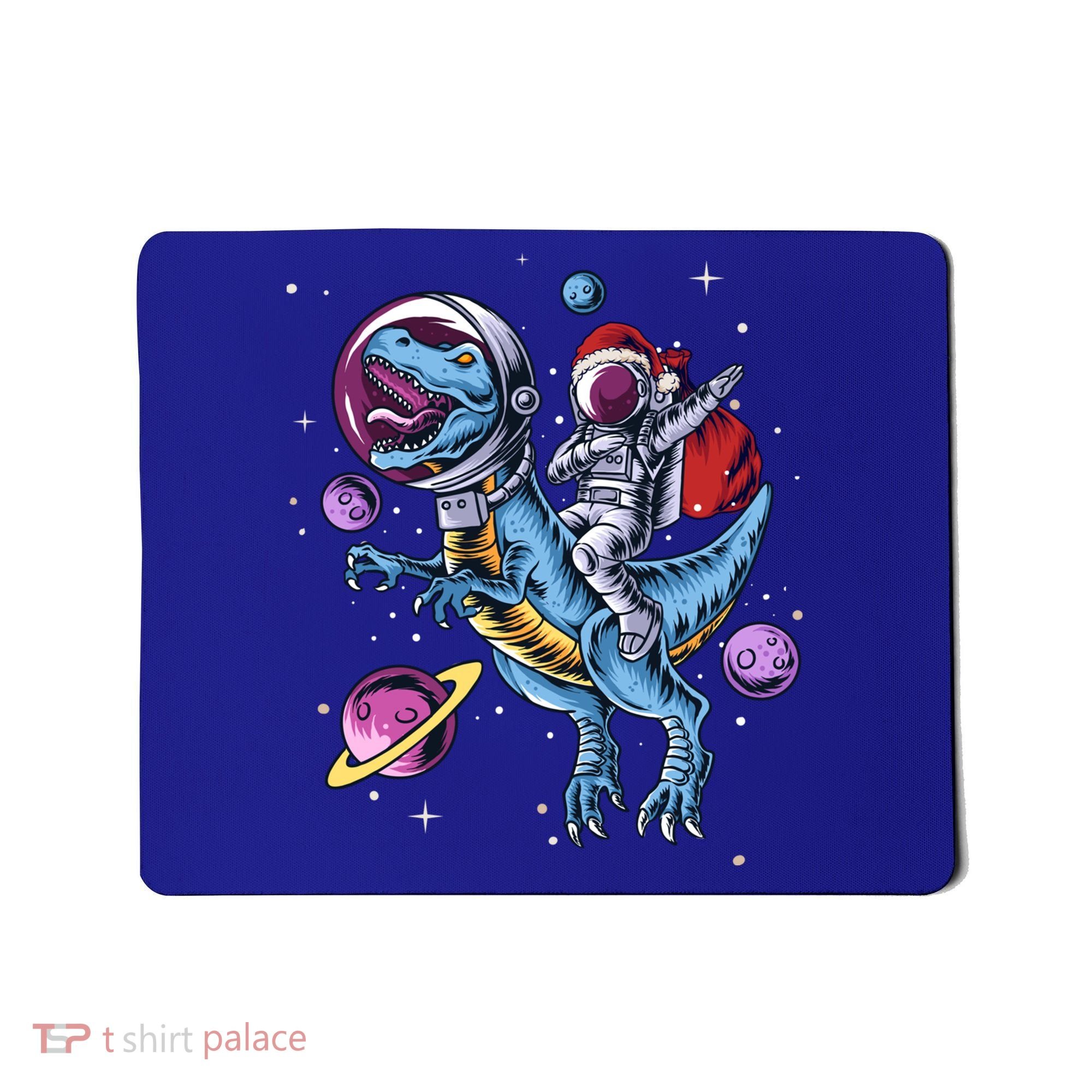 Funny Santa Claus Astronaut Christmas Riding Dinosaur Trex Gift Mousepad