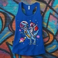 Funny Santa Claus Astronaut Christmas Riding Dinosaur Trex Gift Women's Tank Top thumb 3