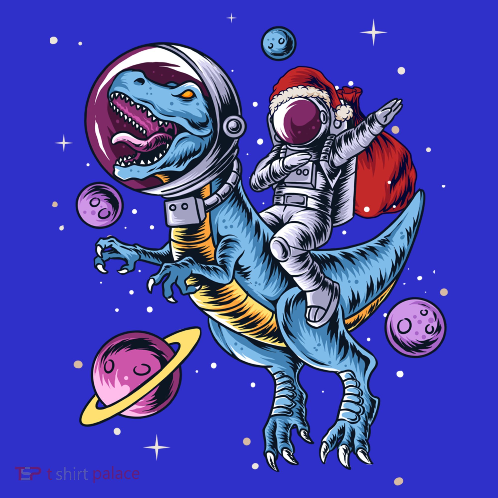 Funny Santa Claus Astronaut Christmas Riding Dinosaur Trex Gift Women's Tank Top