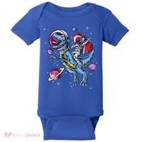 Funny Santa Claus Astronaut Christmas Riding Dinosaur Trex Gift Baby Bodysuit thumb 0