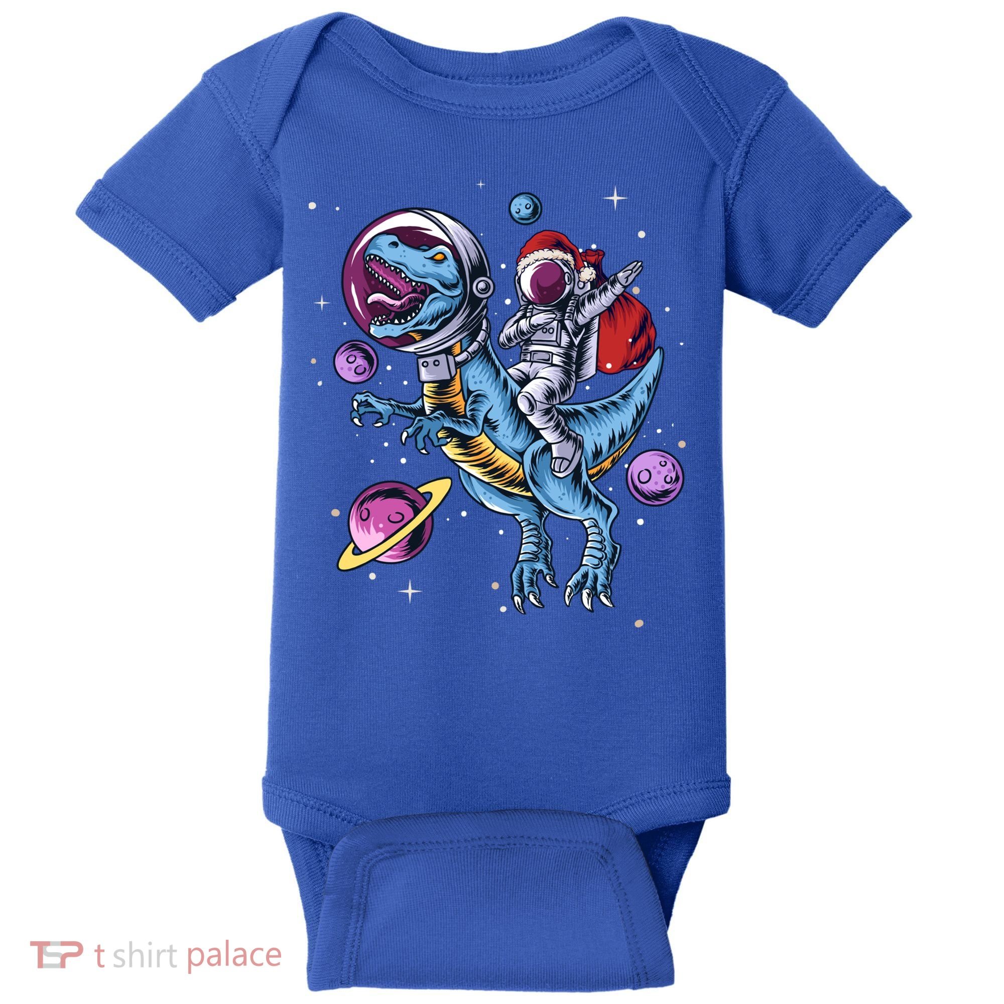Funny Santa Claus Astronaut Christmas Riding Dinosaur Trex Gift Baby Bodysuit