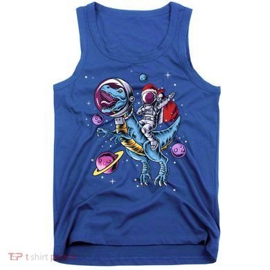 Funny Santa Claus Astronaut Christmas Riding Dinosaur Trex Gift Tank Top