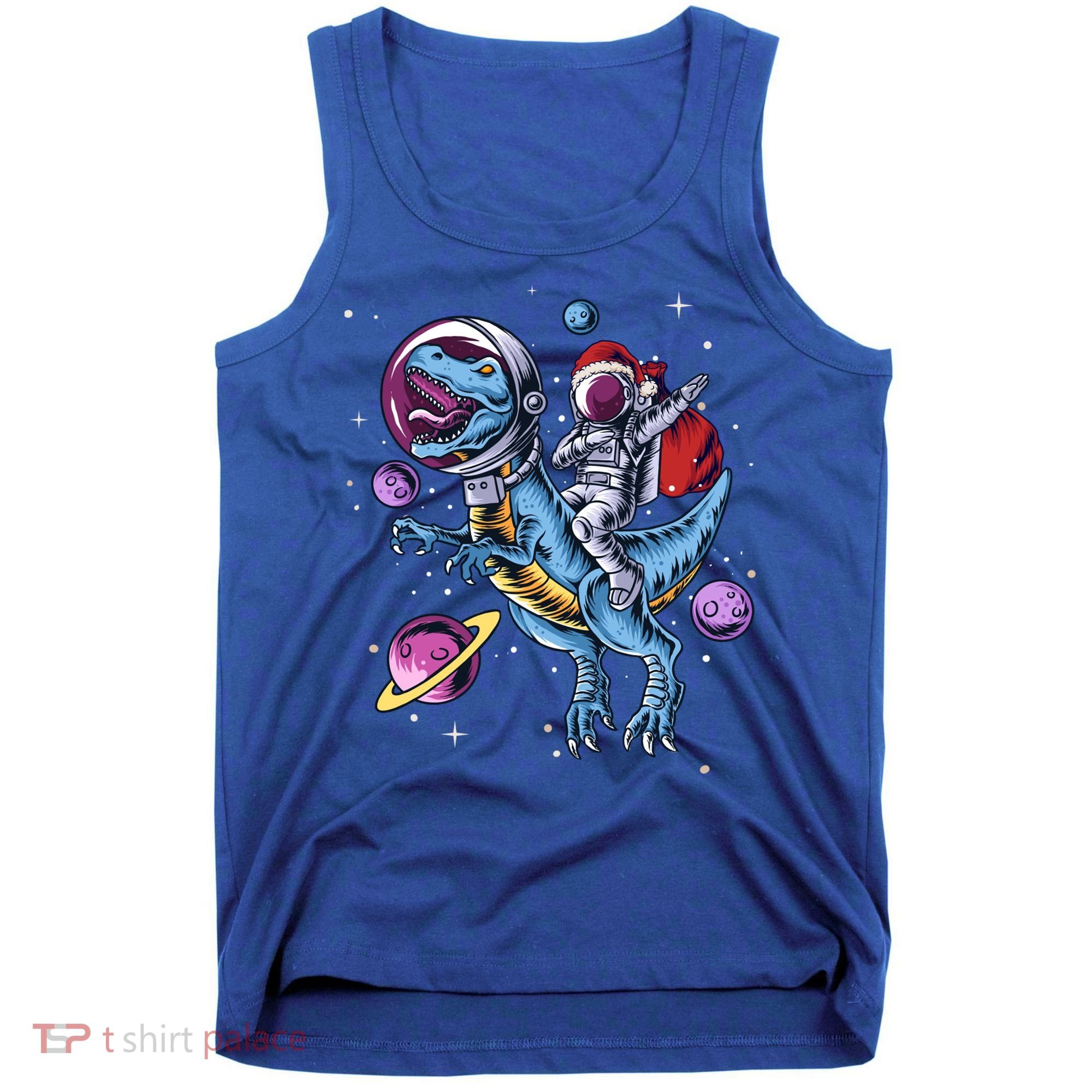 Funny Santa Claus Astronaut Christmas Riding Dinosaur Trex Gift Tank Top