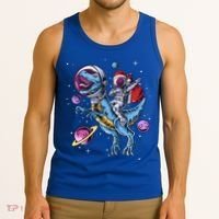 Funny Santa Claus Astronaut Christmas Riding Dinosaur Trex Gift Tank Top thumb 3