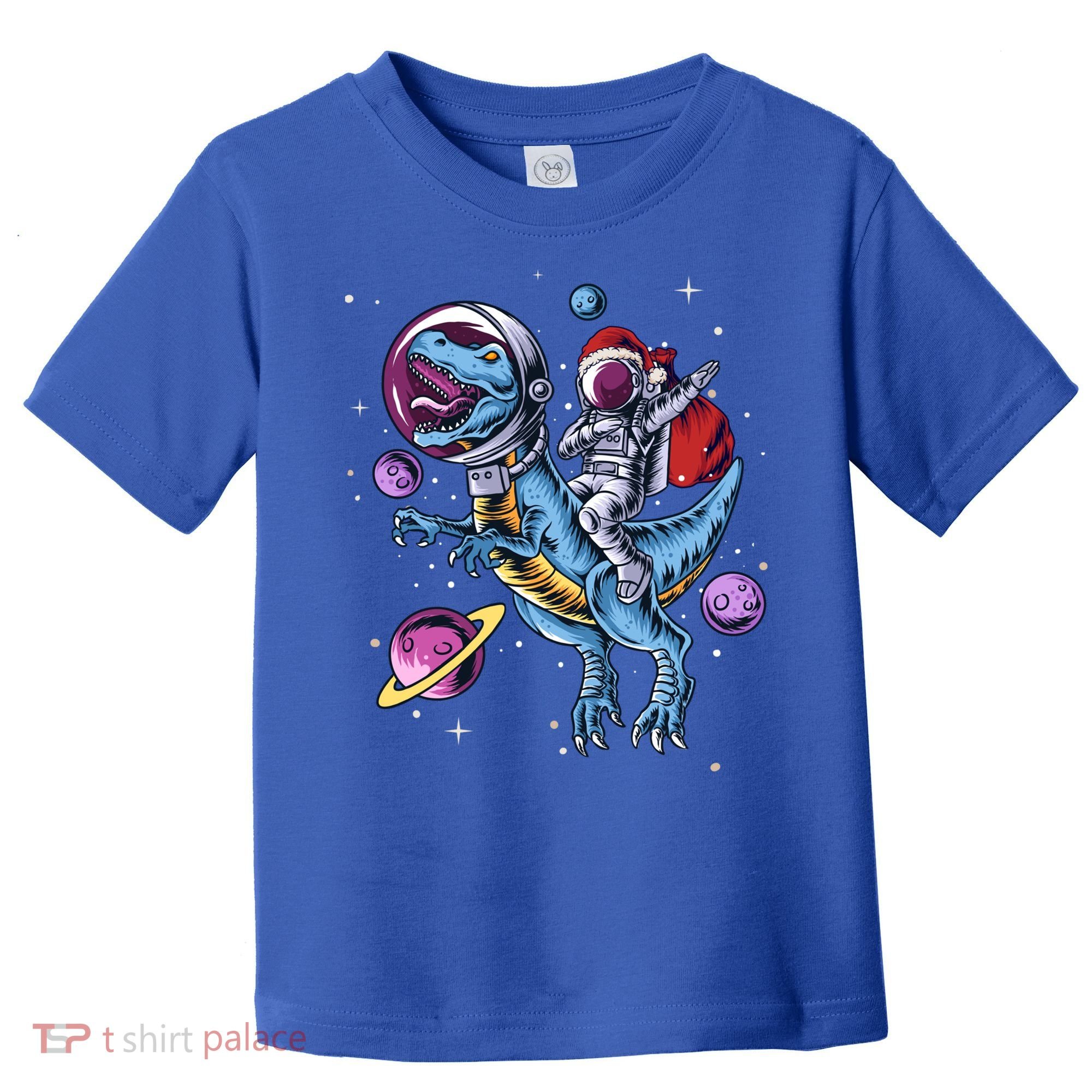 Funny Santa Claus Astronaut Christmas Riding Dinosaur Trex Gift Toddler T-Shirt