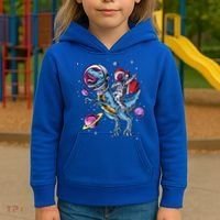 Funny Santa Claus Astronaut Christmas Riding Dinosaur Trex Gift Kids Hoodie thumb 3