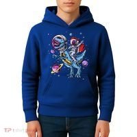 Funny Santa Claus Astronaut Christmas Riding Dinosaur Trex Gift Kids Hoodie thumb 4